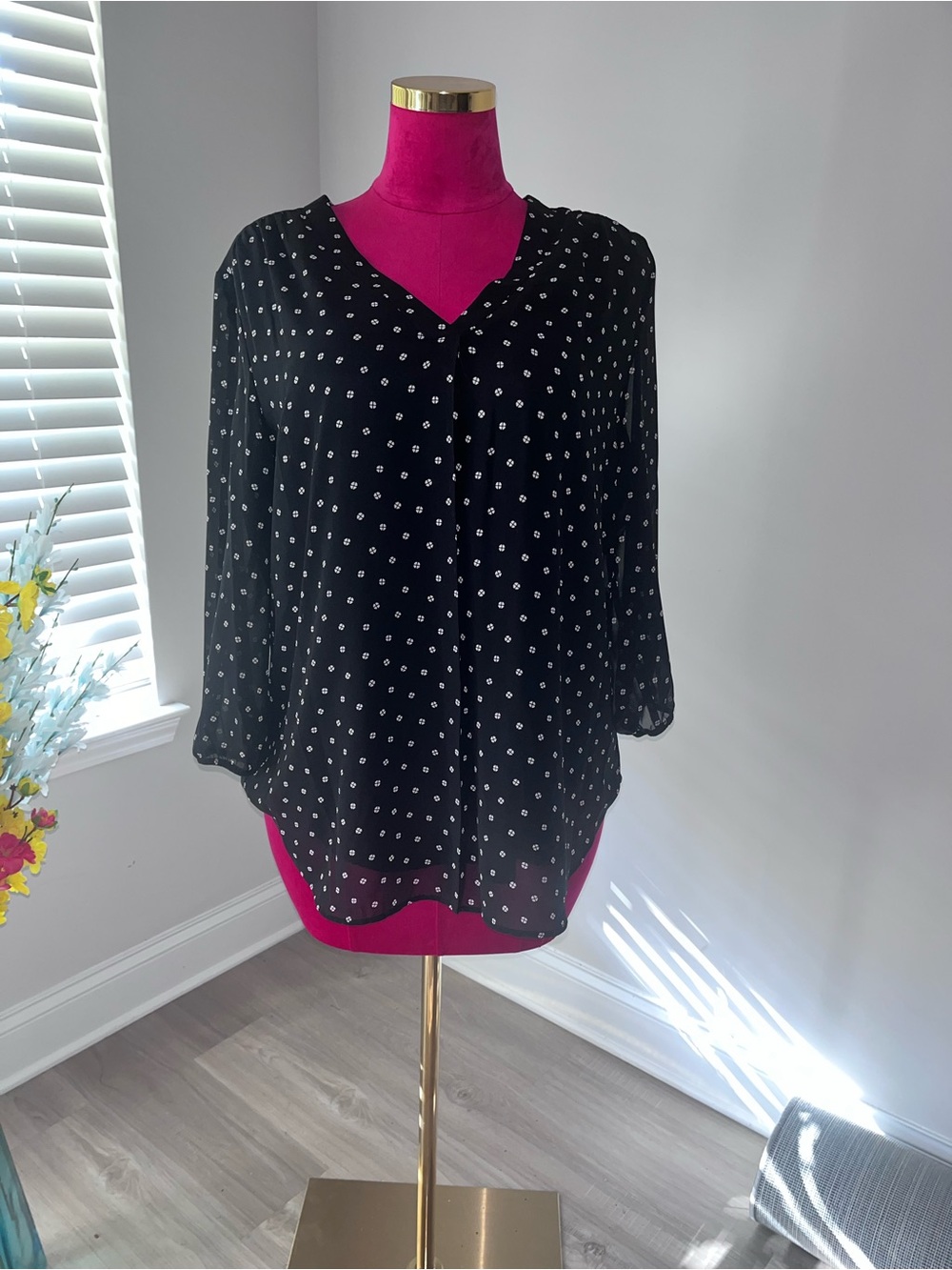 Jones New York Black Polka Dot Sheer Blouse